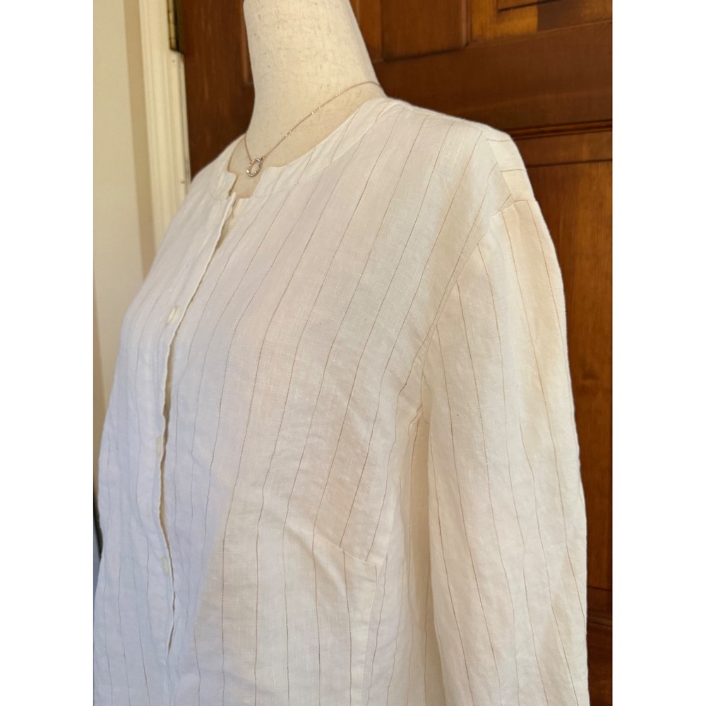 Evan Picone 100% Linen‎ Jacket Blazer Womens Size 16W Cream Striped Button-Up